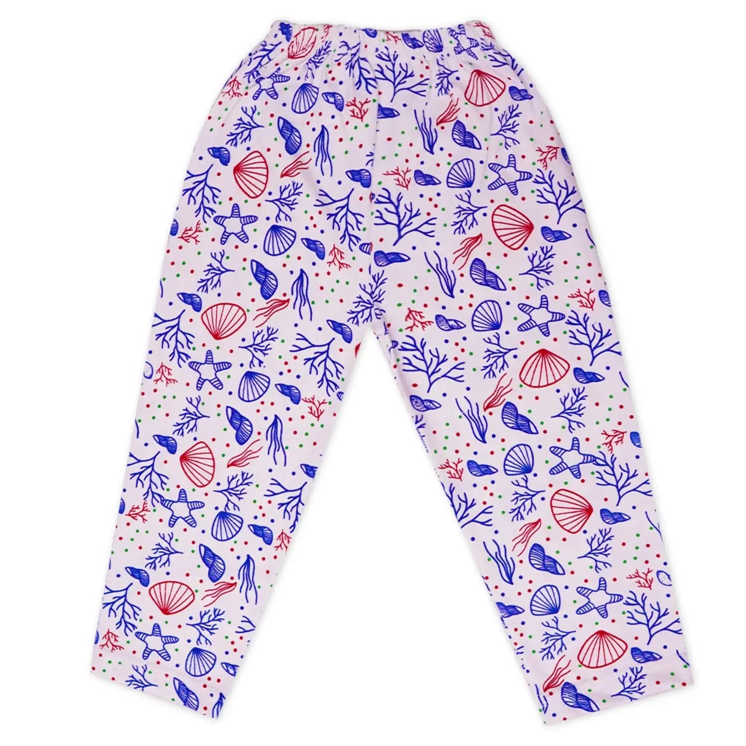 Kids Night Set – Colorful ocean-themed pajama pants featuring seashells and marine life patterns.