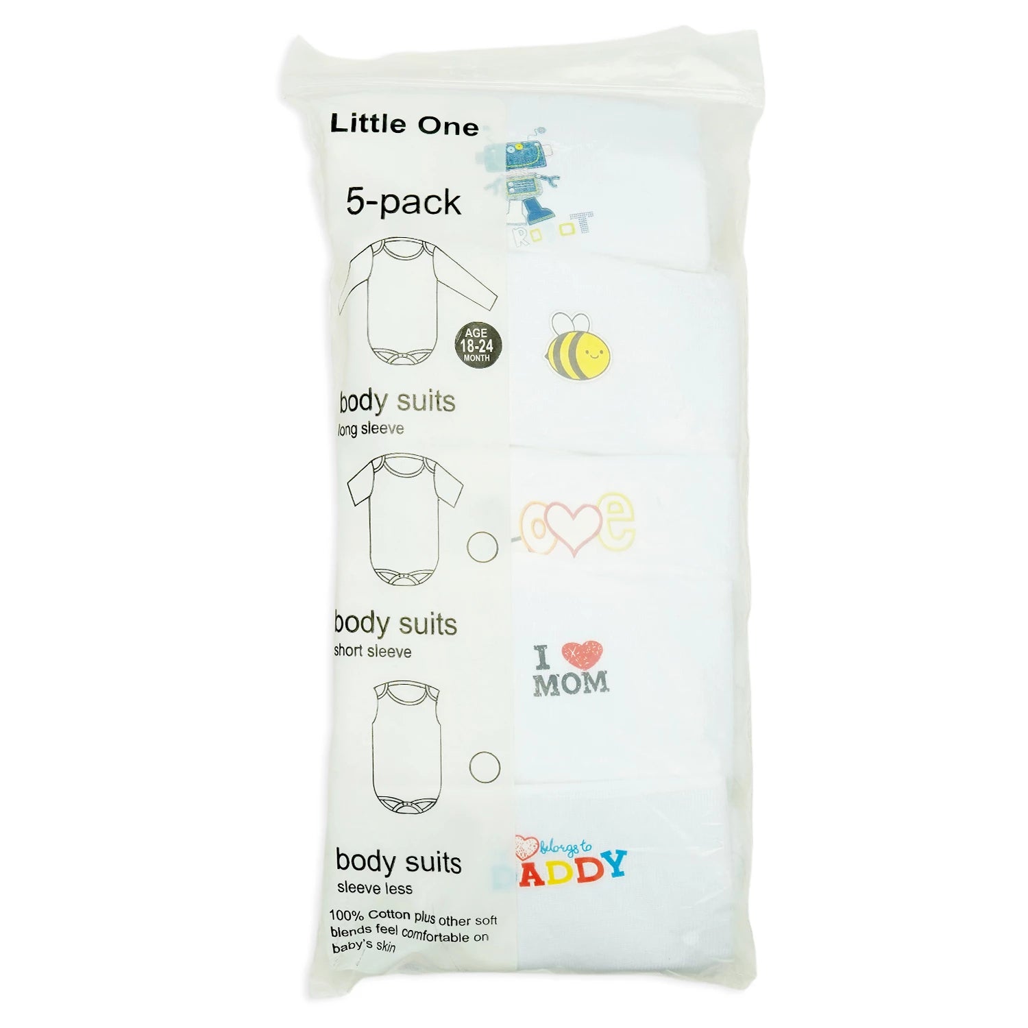 Little One Baby Rompers – Pack of 5 Soft Cotton Bodysuits (3 Months to 24 Months)