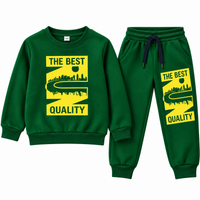 Kids Fleece Tracksuit  Warm Printed Winter Sweatshirt & Trouser Set Green