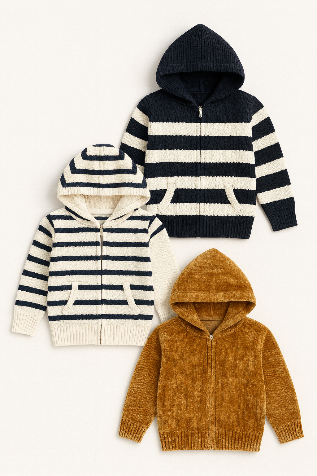 Kid's Zipper Sweater Hoodies - Pack of 3