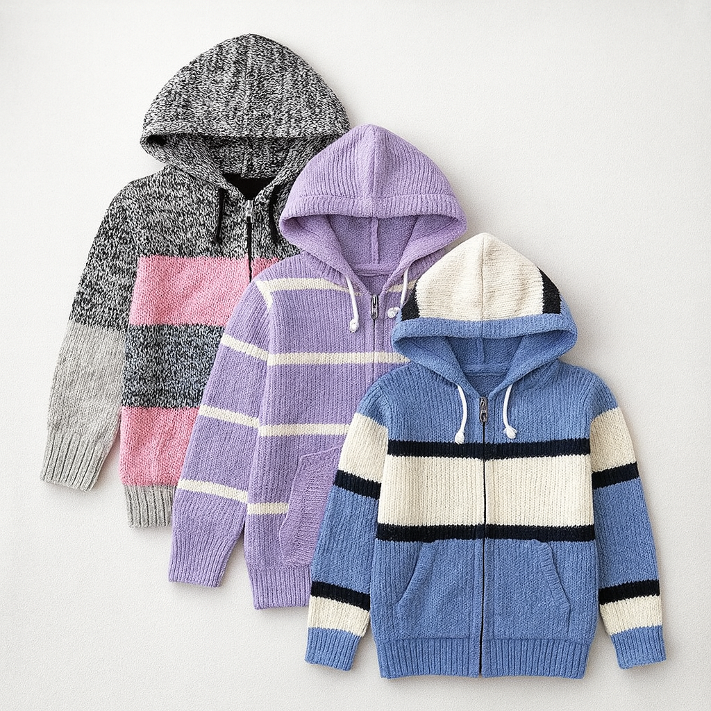 Kid's Zipper Sweater Hoodies - Pack of 3