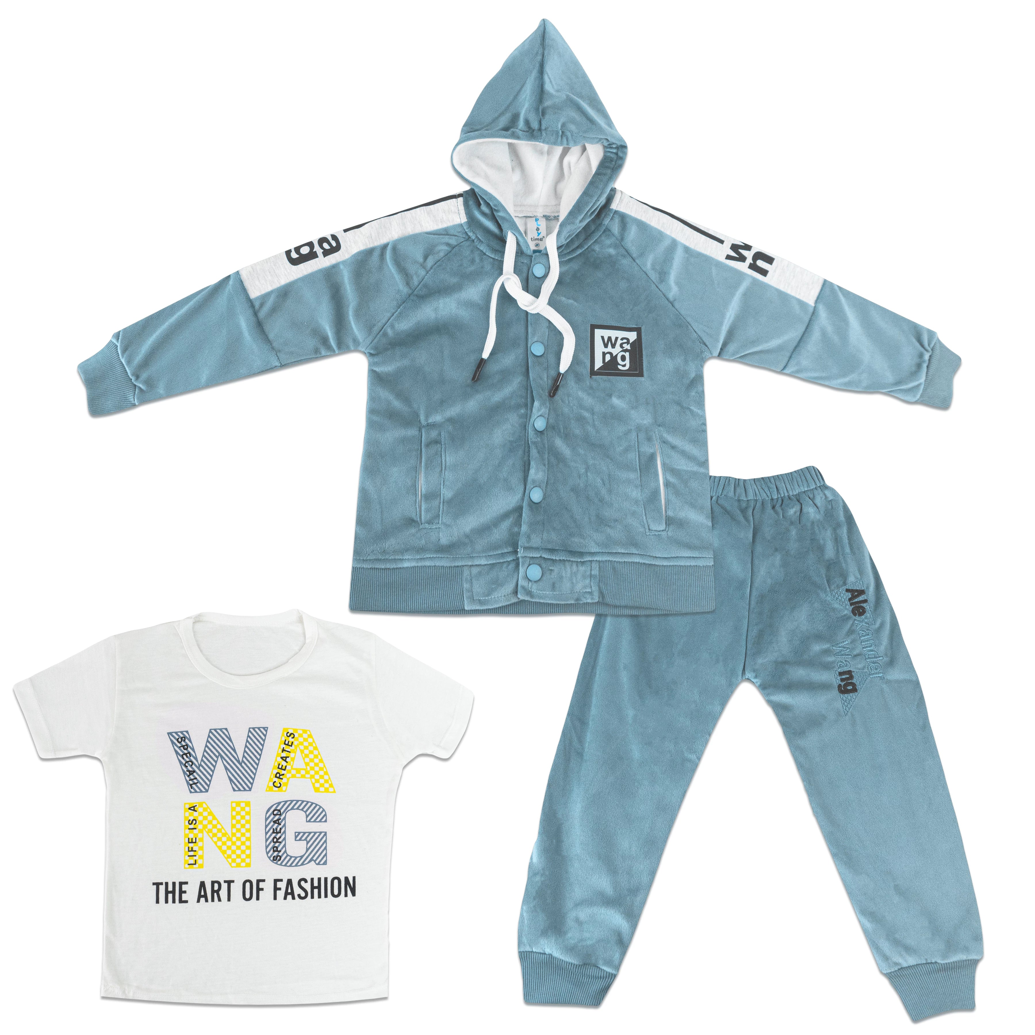 Kids 3-Piece Suit – Velvet Fleece with Half-Sleeve Shirt