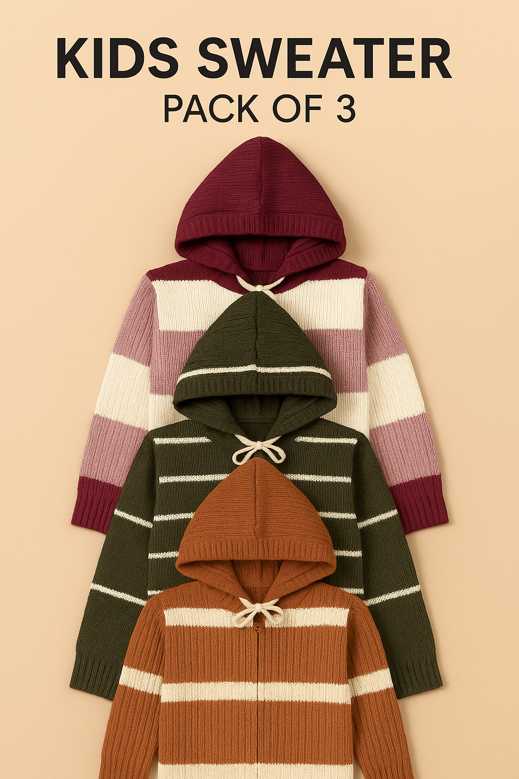 Kid's Zipper Sweater Hoodies - Pack of 3