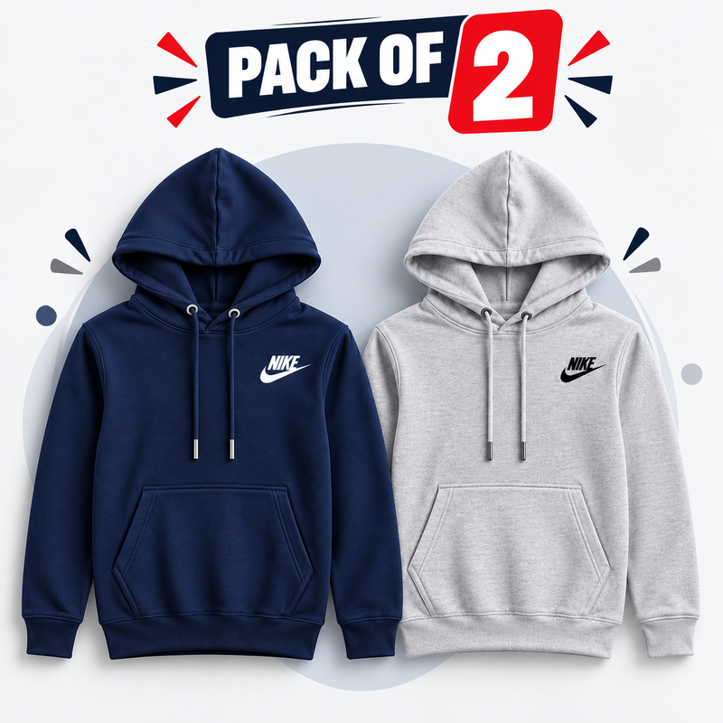 Pack of 2 Kids Kangaroo Pocket Hooded Sweatshirt  – White, Black & Navy Blue