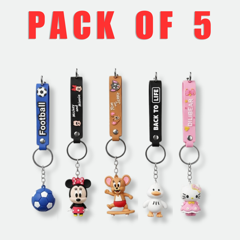 Kids Cartoon Keychains – Pack of 5 Fun & Colorful Bag Accessories