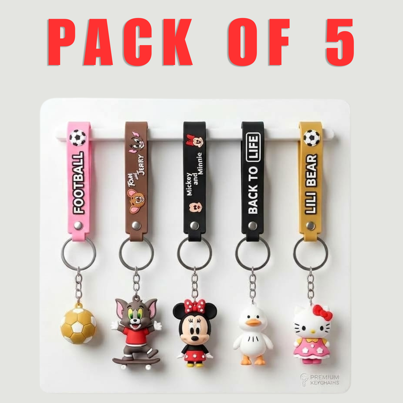 Kids Cartoon Keychains – Pack of 5 Fun & Colorful Bag Accessories