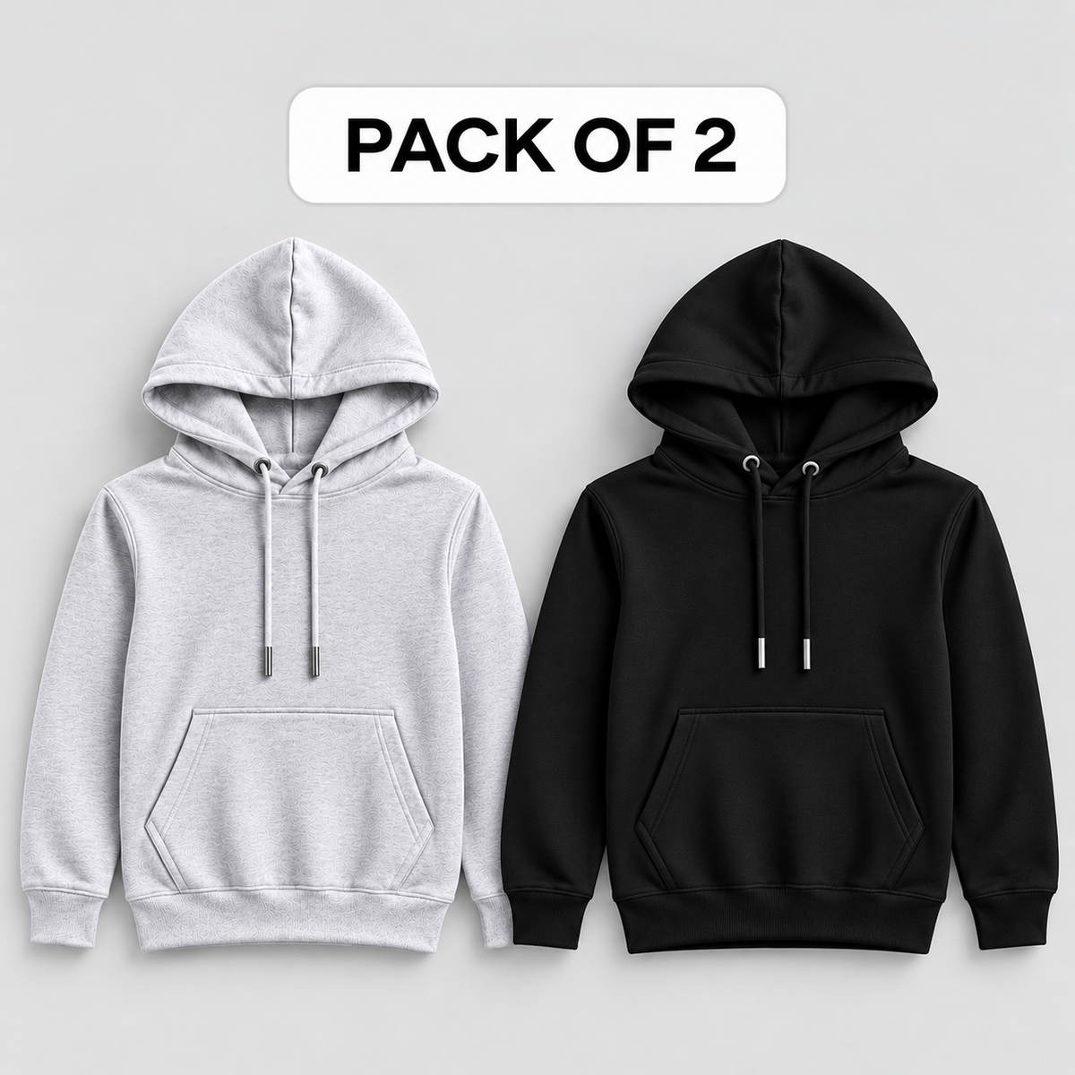 Pack of 2 Kids Kangaroo Pocket Hooded Sweatshirt  – White, Black & Navy Blue