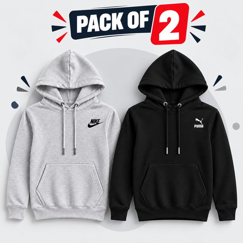 Pack of 2 Kids Kangaroo Pocket Hooded Sweatshirt  – White, Black & Navy Blue