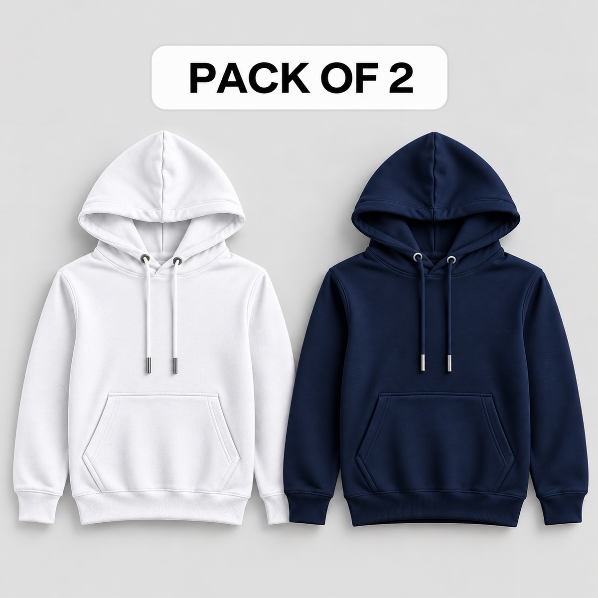 Pack of 2 Kids Kangaroo Pocket Hooded Sweatshirt  – White, Black & Navy Blue - hover image