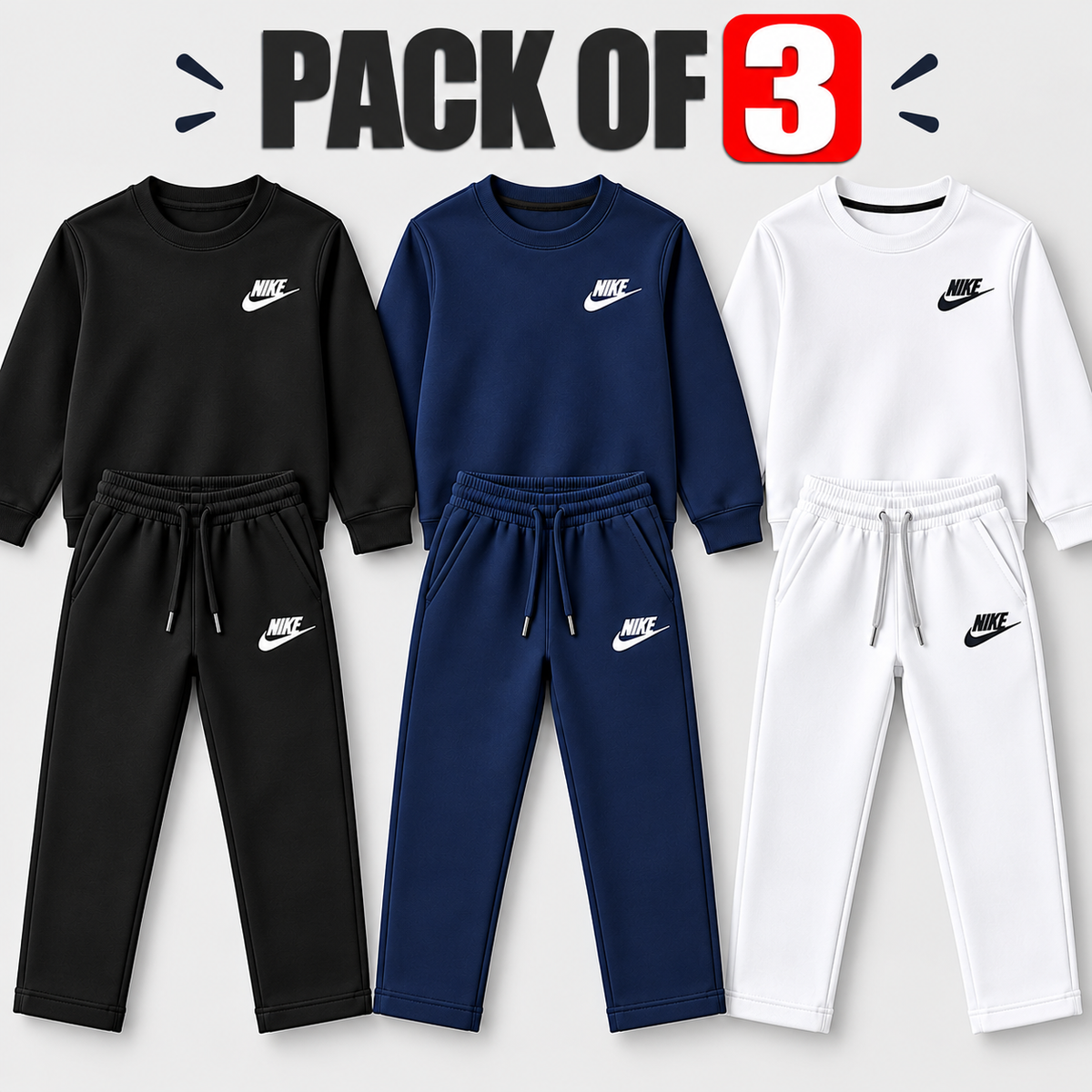 Pack of 3  Kids Tracksuit – Winter Fleece Sweatshirts & Trousers Set - hover image