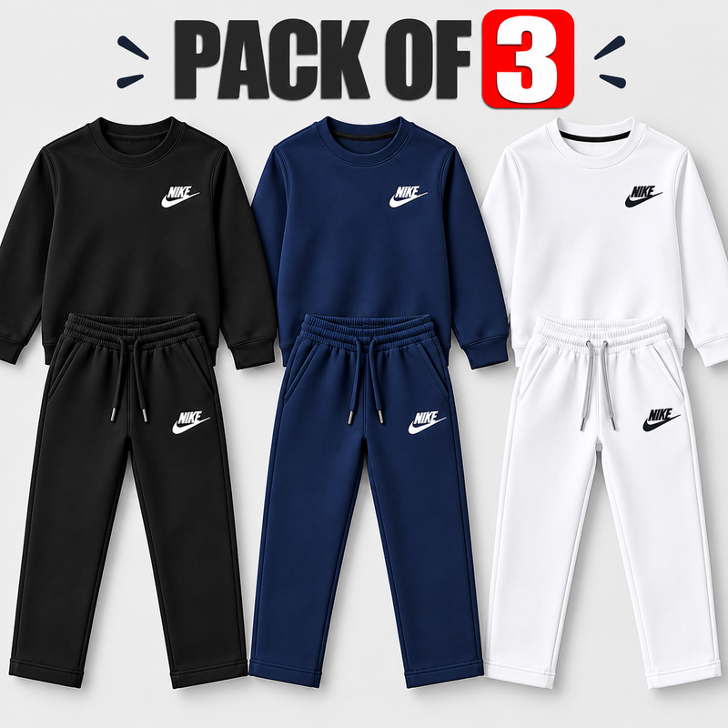 Pack of 3  Kids Tracksuit – Winter Fleece Sweatshirts & Trousers Set