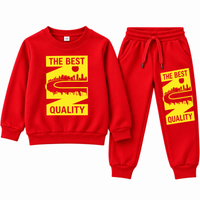 Kids Fleece Tracksuit  Warm Printed Winter Sweatshirt & Trouser Set Red