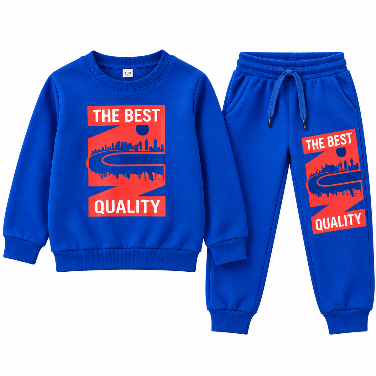 Kids Fleece Tracksuit  Warm Printed Winter Sweatshirt & Trouser Set