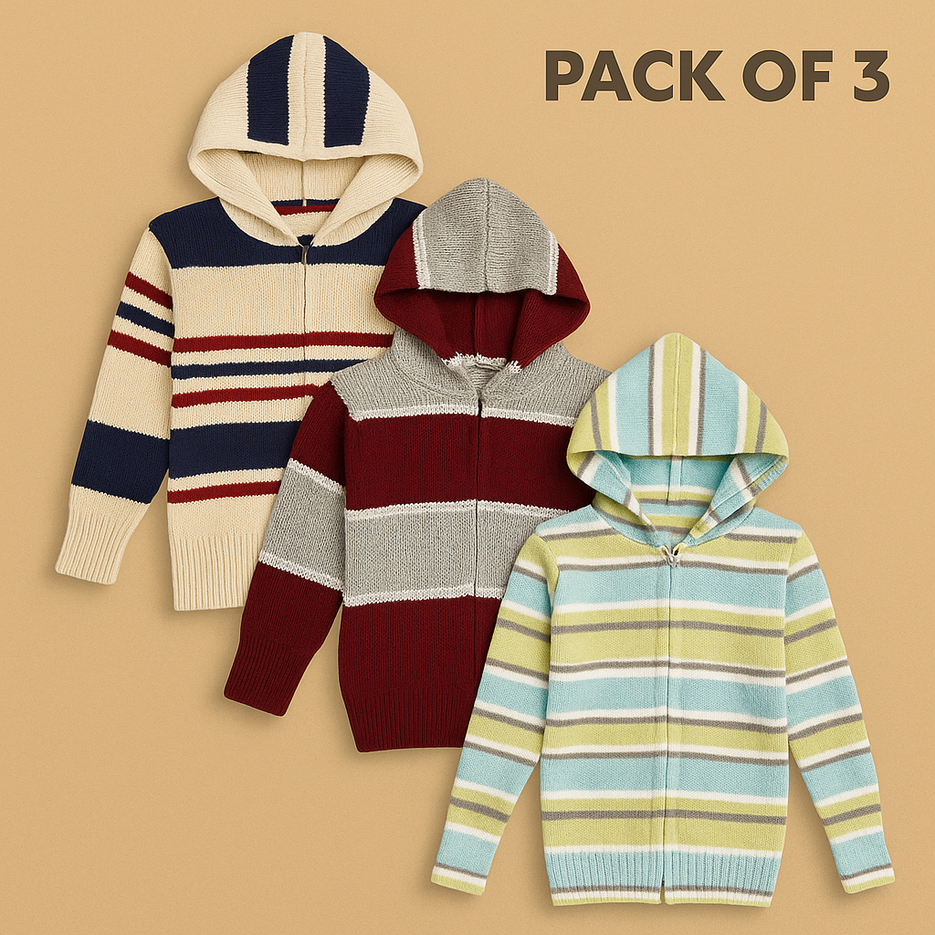 Kid's Zipper Sweater Hoodies - Pack of 3