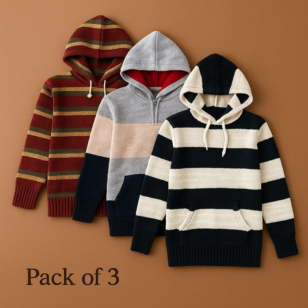 Kid's Zipper Sweater Hoodies - Pack of 3