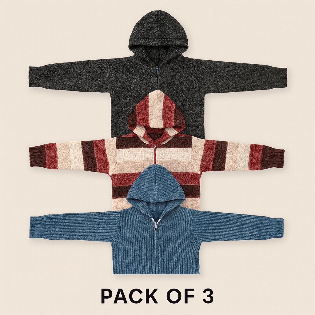 Kid's Zipper Sweater Hoodies - Pack of 3