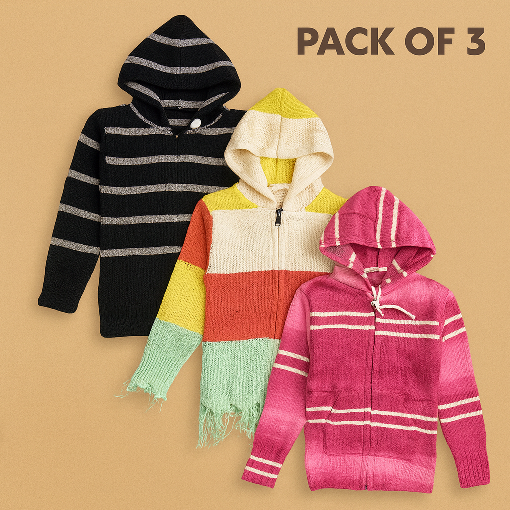 Kid's Zipper Sweater Hoodies - Pack of 3