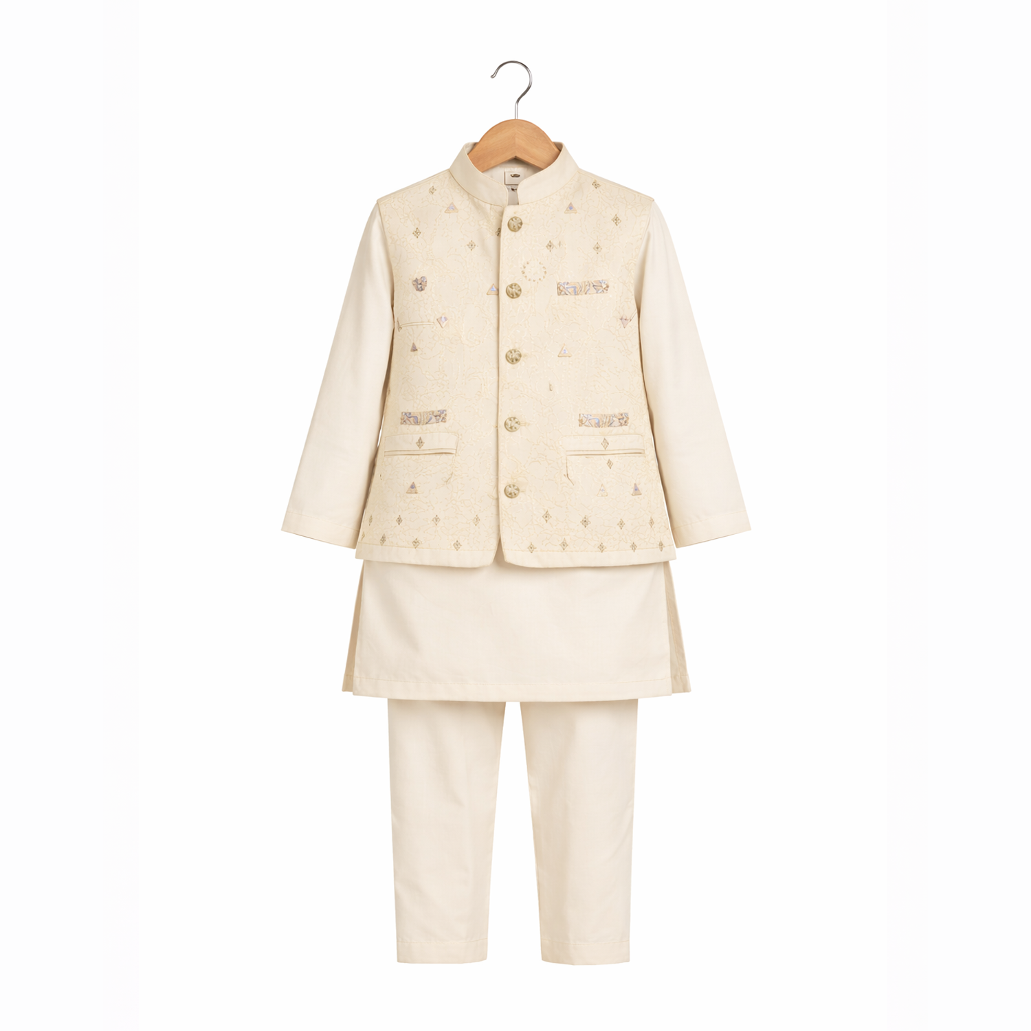 Boys Cream Kurta Pajama with Embroidered Waistcoat – Kids Formal Ethnic Suit