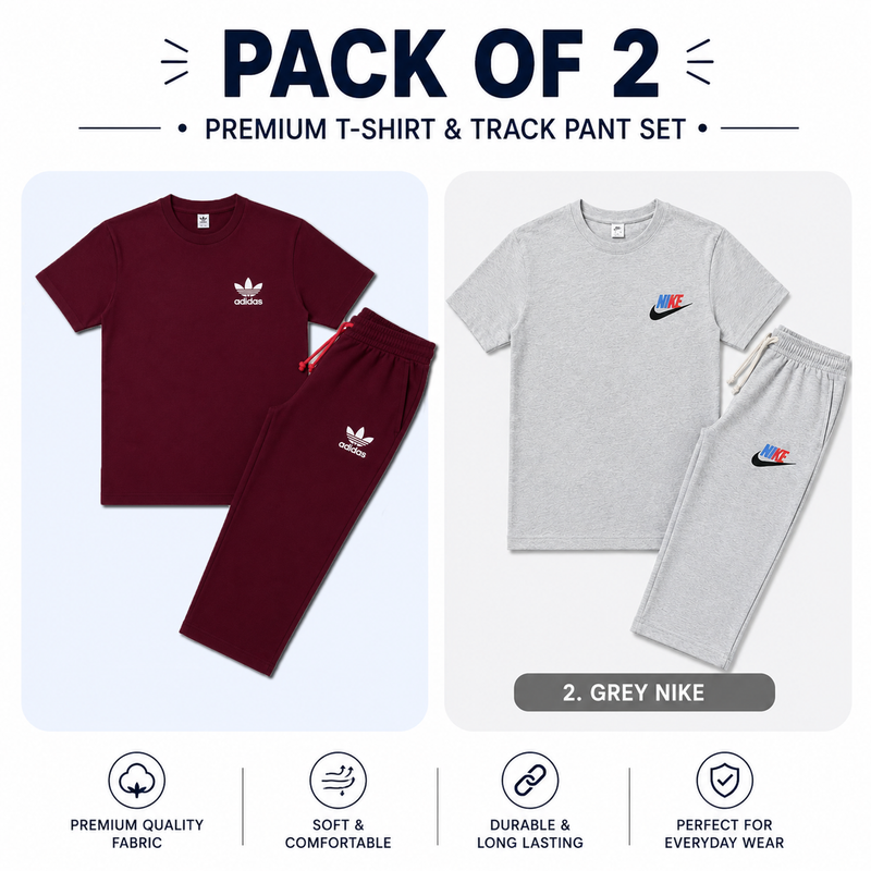 Pack of 2 Boys Summer Tracksuit | Premium T-Shirt & Track Pant Set for Kids