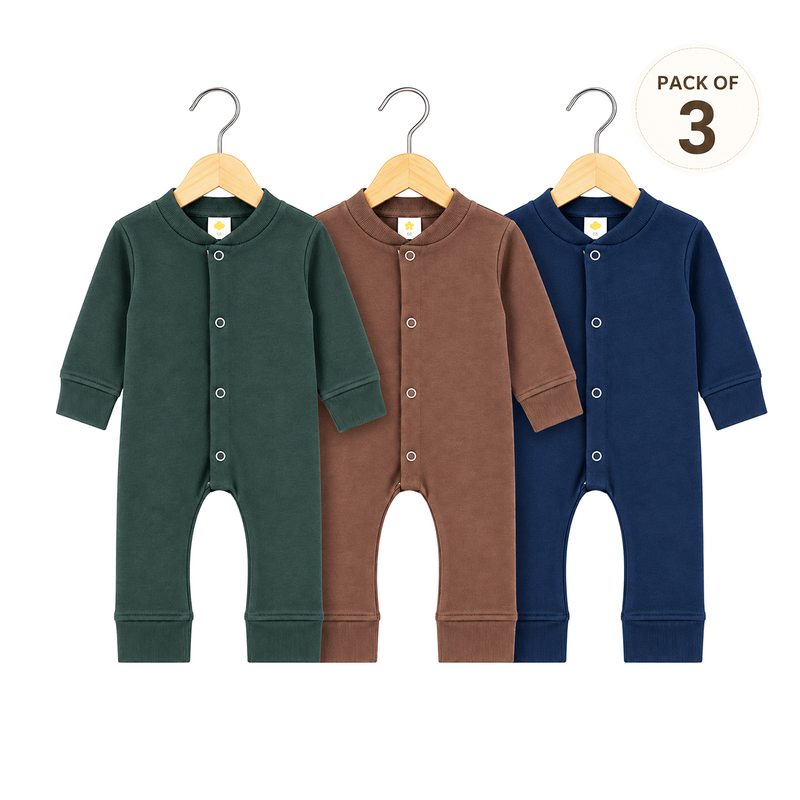 Baby Boys Fleece Winter Romper Pack of 3 Full Sleeve