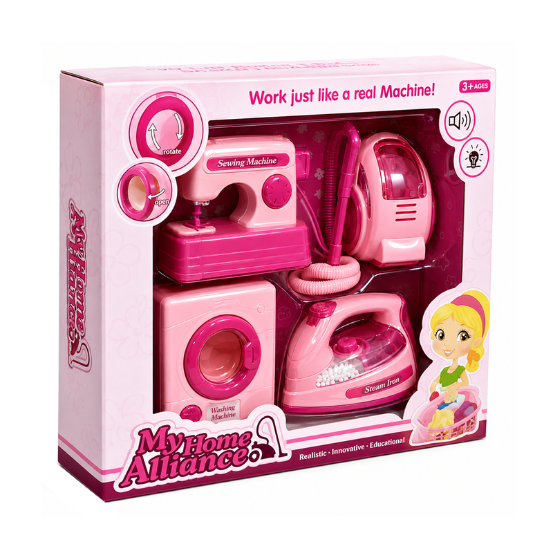 My Home Alliance Pretend Play Set – Kids Sewing Machine, Washing Machine, Iron & Vacuum
