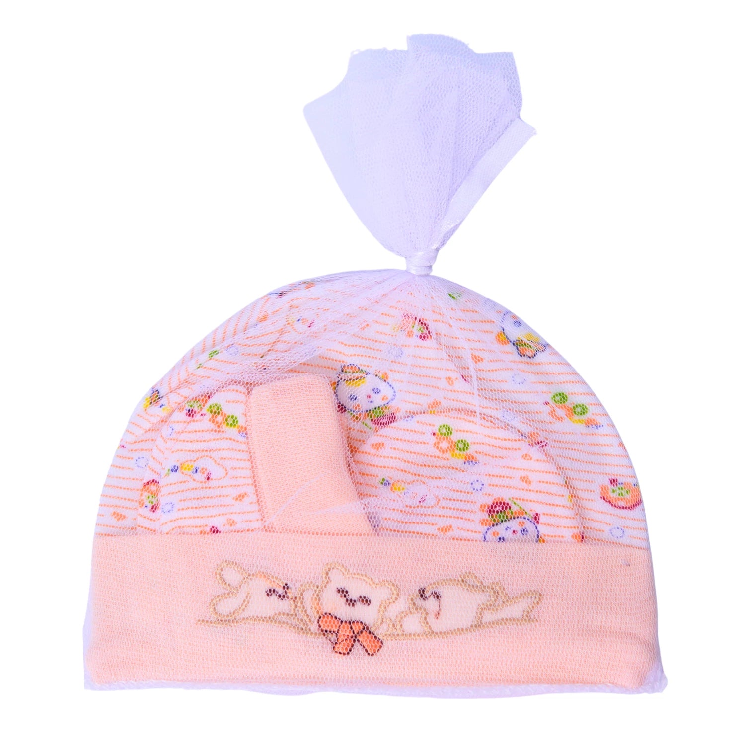 Baby Cotton Cap, Mittens and Booties Set - New Born