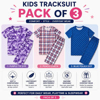Girls Summer Tracksuit Pack of 3 | Soft Cotton Printed T-Shirt & Trouser Set for Kids