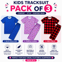 Girls Summer Tracksuit Pack of 3 | Soft Cotton Printed T-Shirt & Trouser Set for Kids