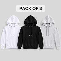 Pack of 3 Kids Kangaroo Pocket Hooded Sweatshirt  – Grey, Black & White