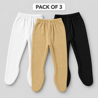 Pack of 3 Girls Ribbed Leggings  – White, Beige & Black