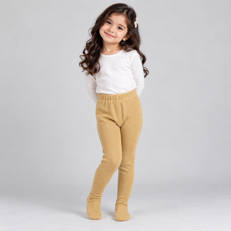 Pack of 3 Girls Ribbed Leggings  – White, Beige & Black