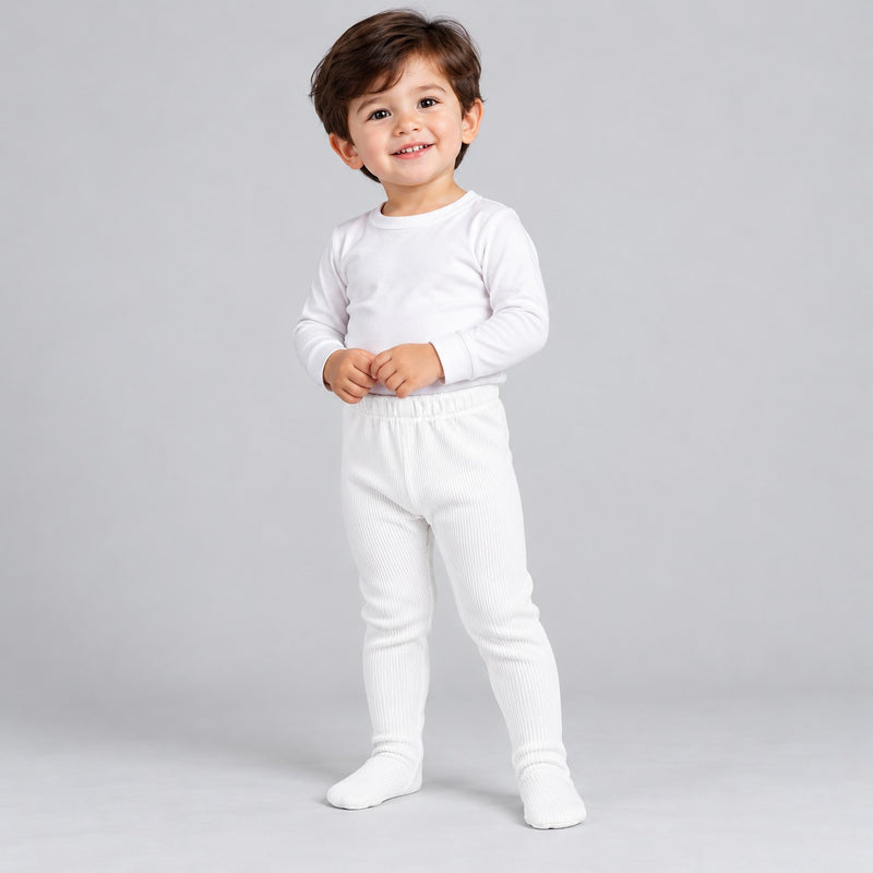 Pack of 3 Girls Ribbed Leggings  – White, Beige & Black
