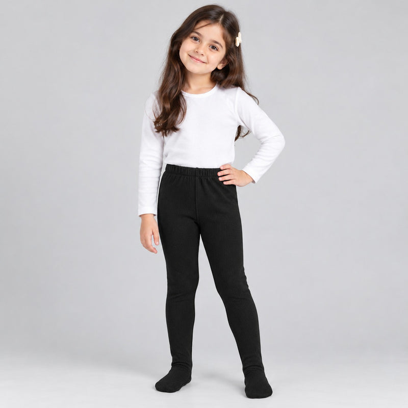 Pack of 3 Girls Ribbed Leggings  – White, Beige & Black