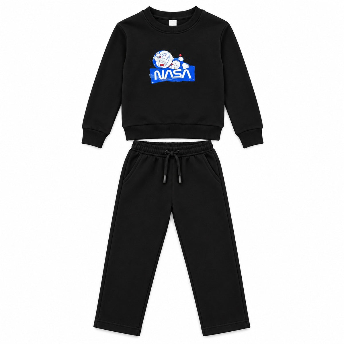 Kids Winter Tracksuits – Printed Fleece Sweatshirts & Trousers Black
