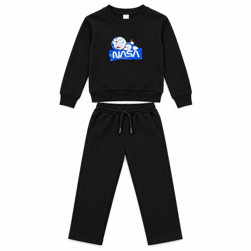 Kids Winter Tracksuits – Printed Fleece Sweatshirts & Trousers Black