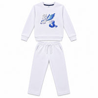 Kids Winter Tracksuits – Printed Fleece Sweatshirts & Trousers White