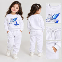 Kids Winter Tracksuits – Printed Fleece Sweatshirts & Trousers White