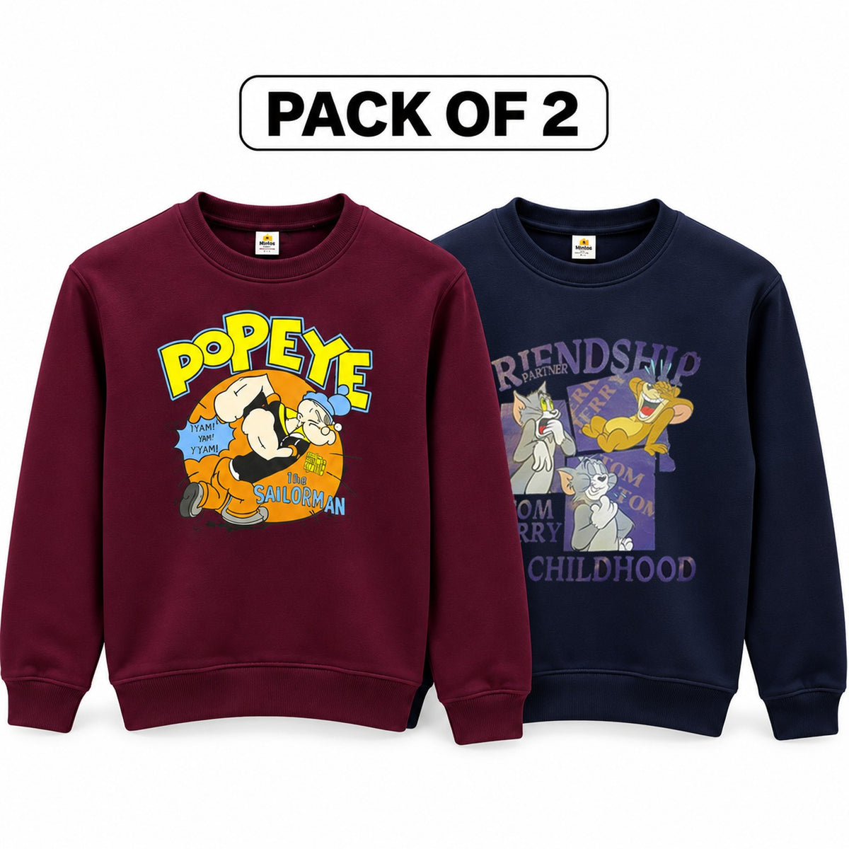 Pack of 2 Kids Fleece Sweatshirts for Boys & Girls – Pink, Maroon & Navy Blue - hover image