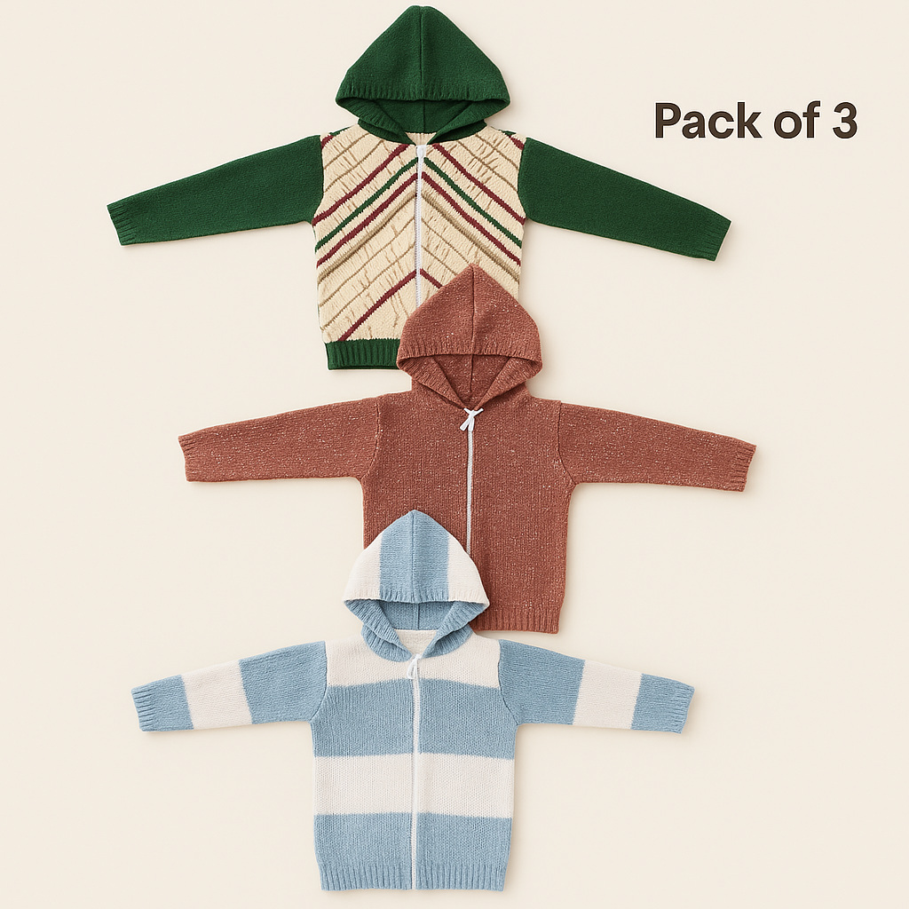 Kid's Zipper Sweater Hoodies - Pack of 3