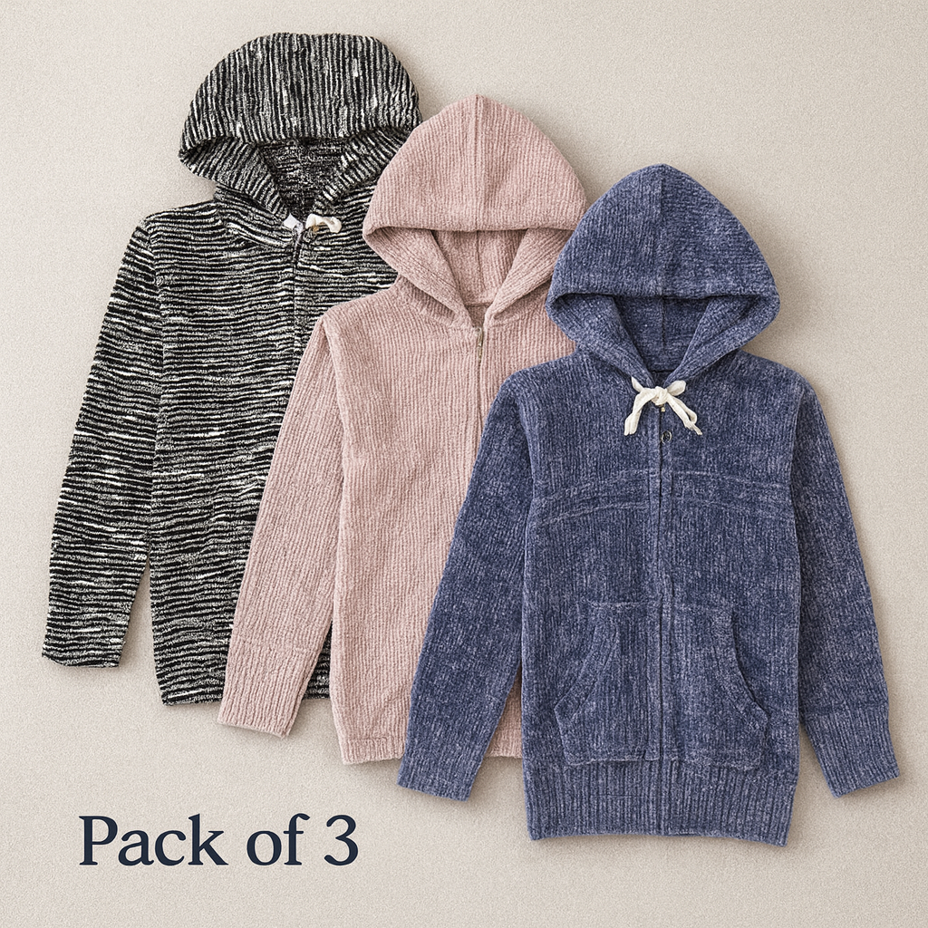 Kid's Zipper Sweater Hoodies - Pack of 3