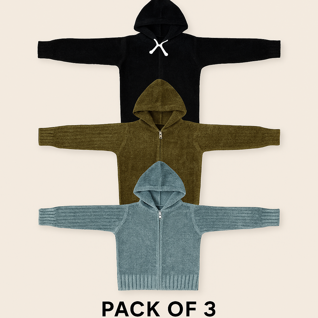 Kid's Zipper Sweater Hoodies - Pack of 3