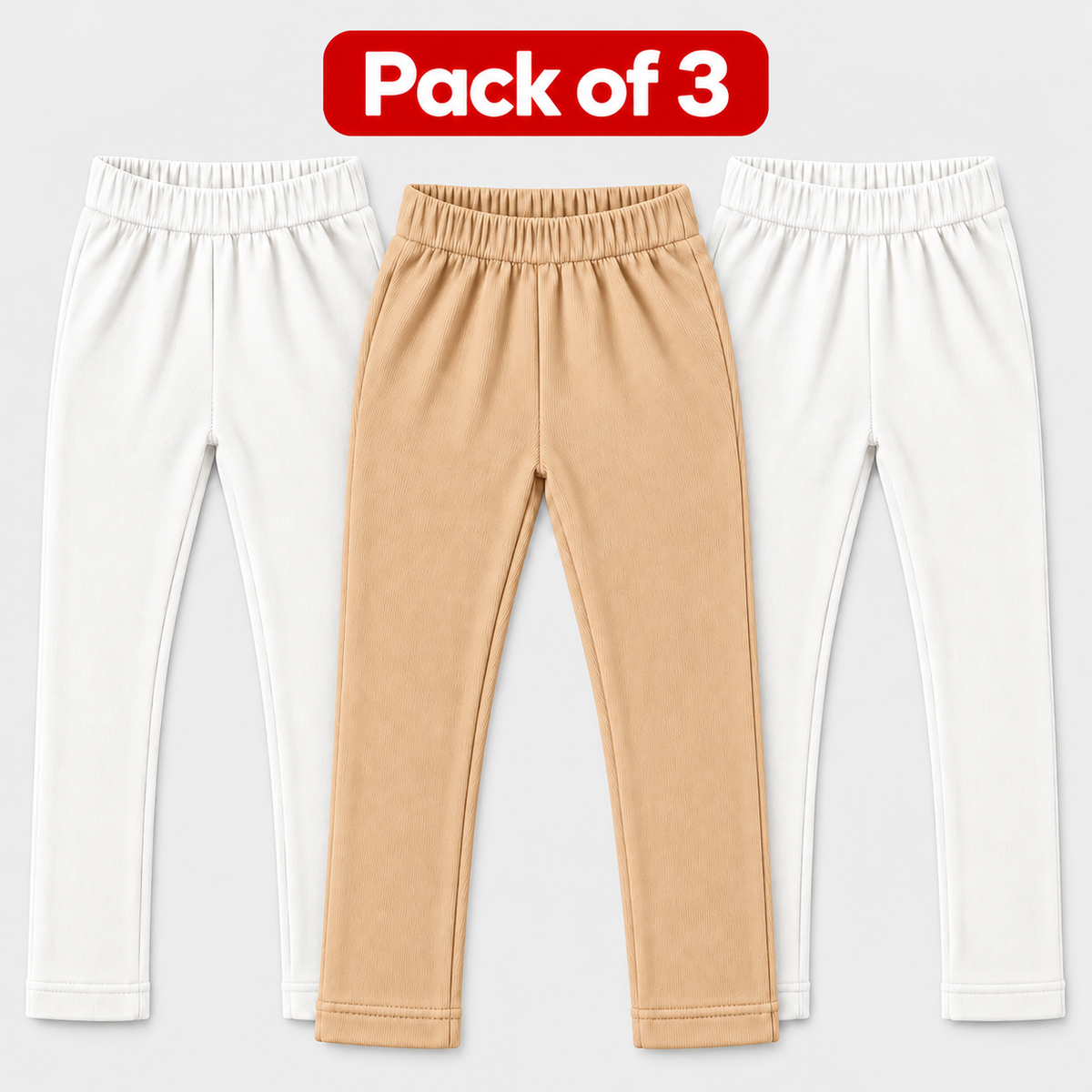 Pack of 3 Kids Ribbed Tights 2 White & 1 Skin Soft & Stretchy Trousers