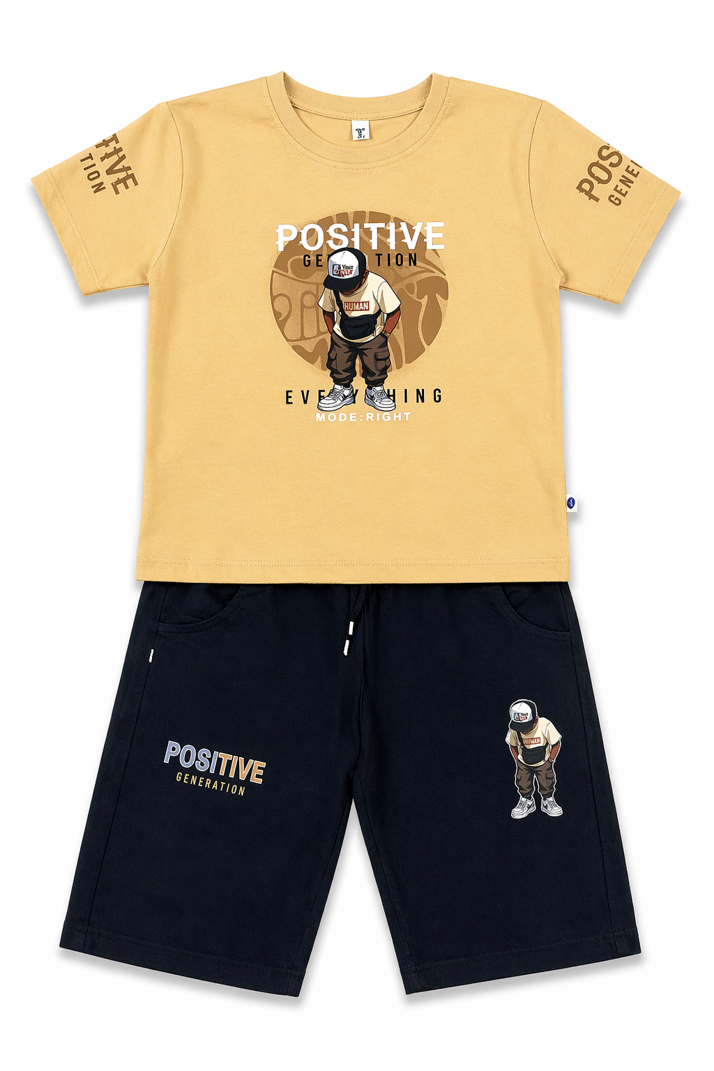 Little Minors boys' positive generation graphic T-shirt and shorts set, trendy cotton summer outfit for ages 2 to 4 years