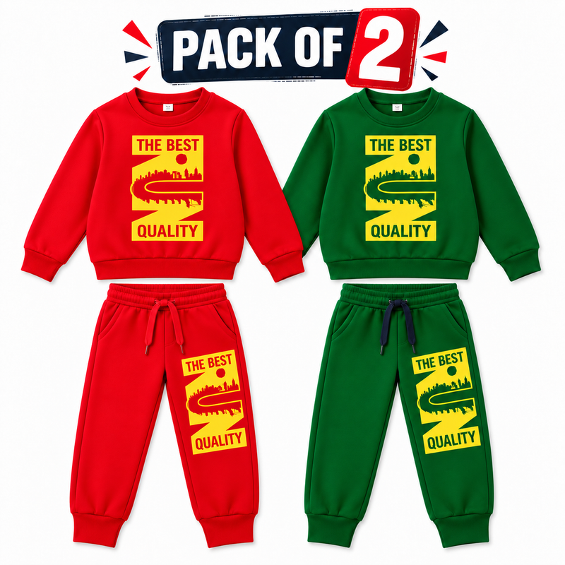 Kids Fleece Tracksuit Pack of 2 Warm Printed Winter Sweatshirt & Trouser Set