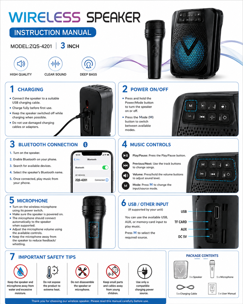 Wireless Bluetooth Speaker with Microphone – 3 Inch Portable Karaoke Speaker