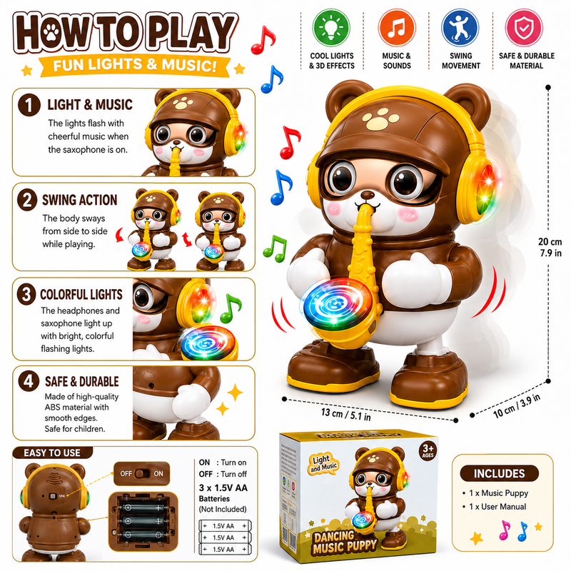 Saxophone Bear Musical Toy – Cute Interactive Music Bear for Kids