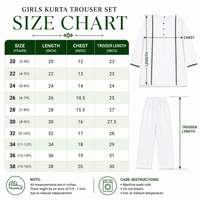 Girls White Cotton Kurta Trouser Set with Green Lace Trim – 2 Piece Eastern Wear for Kids