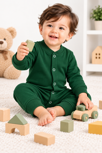 Baby Boys Winter Romper Green Full Sleeve Fleece Romper