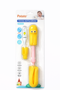 Little Minors baby feeding bottle brush set with 360° rotatable sponge cleaner, BPA-free, ideal for cleaning baby bottles.
