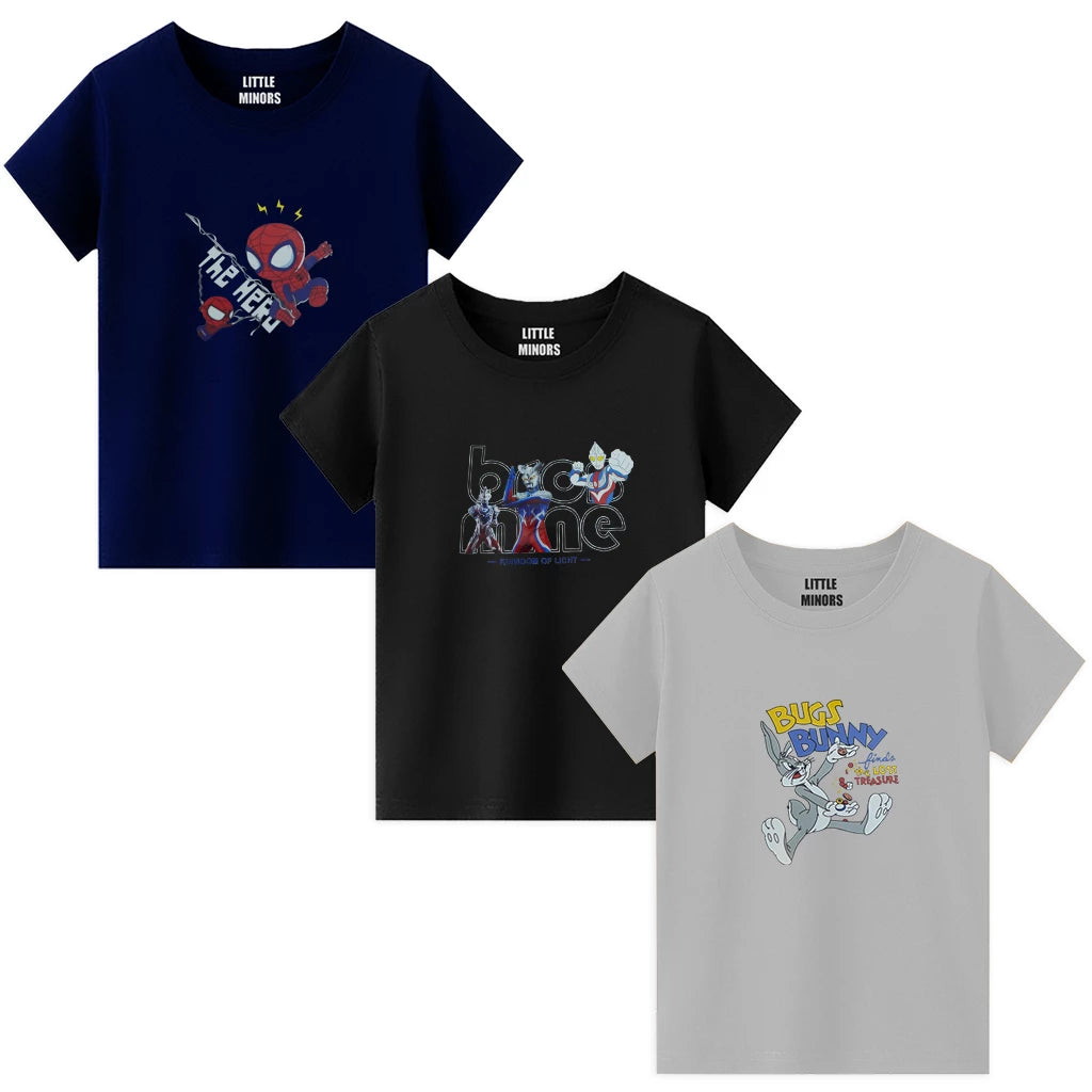 Boys Jersey Cotton Sticker T-Shirt -  Pack Of 3